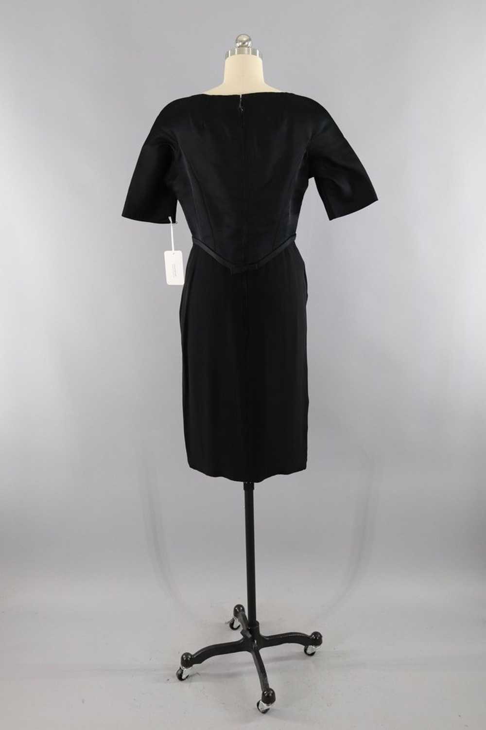 Vintage Black Satin Crepe Cocktail Dress - image 5