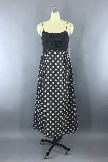 Vintage Black Polka Dot Maxi Dress - image 1
