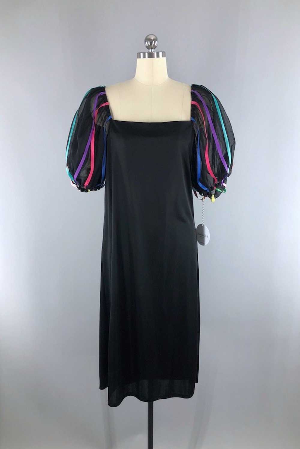 Vintage Black Rainbow Ribbon Dress - image 1