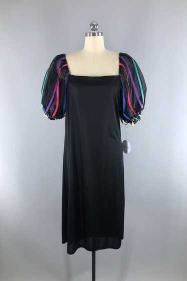 Vintage Black Rainbow Ribbon Dress - image 1