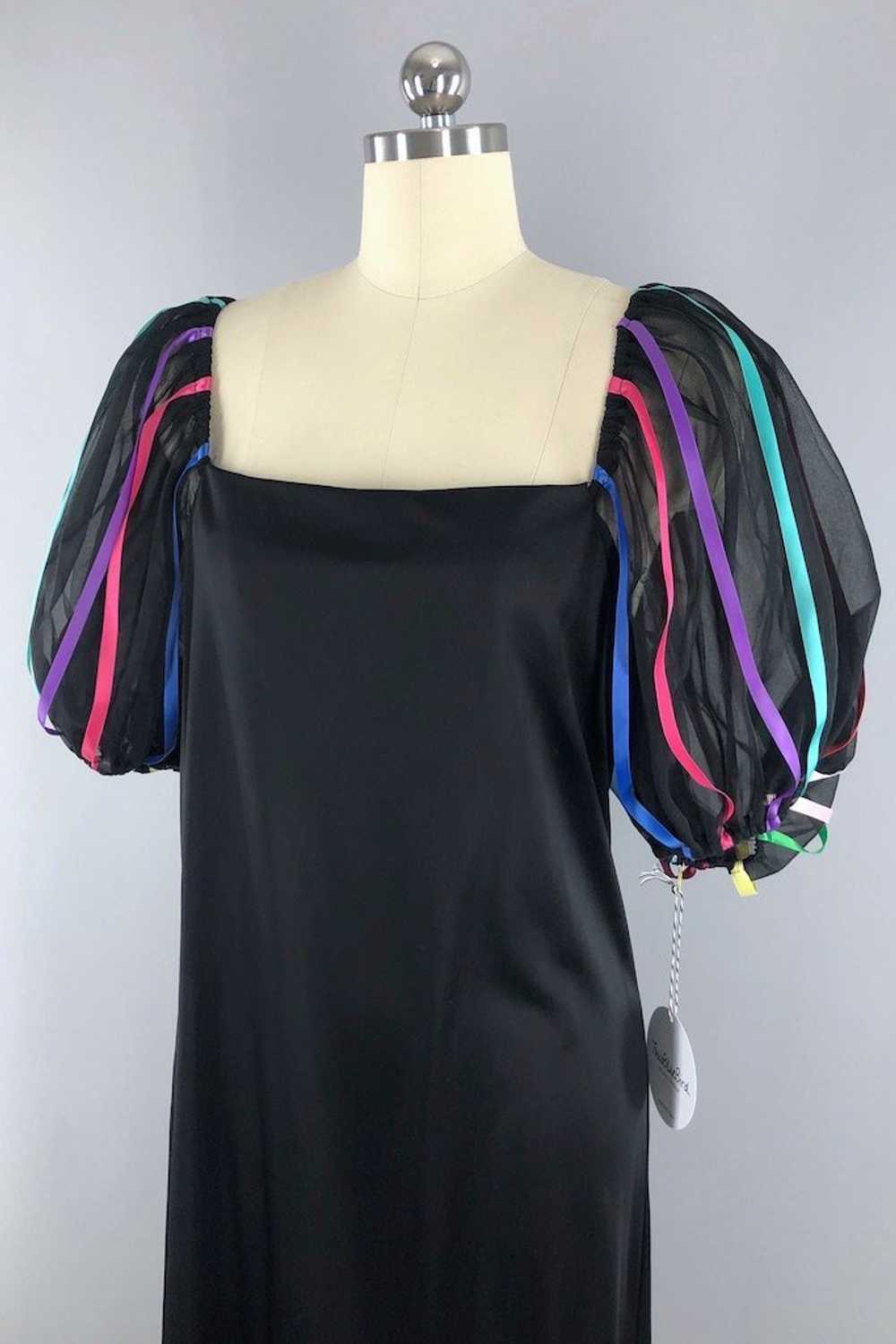 Vintage Black Rainbow Ribbon Dress - image 2