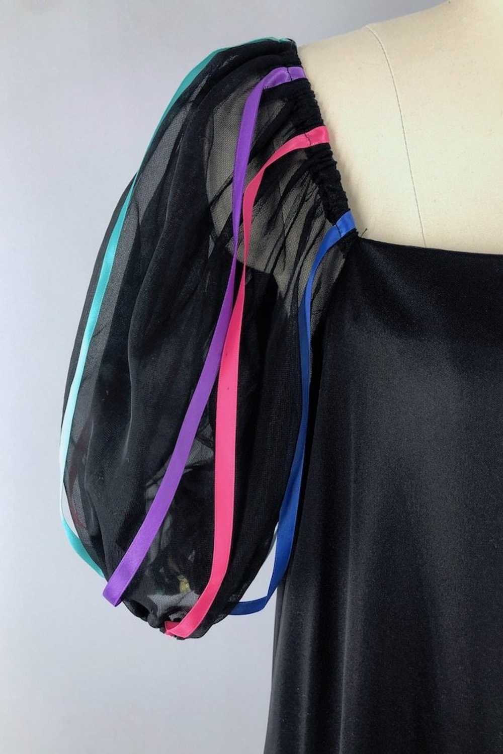 Vintage Black Rainbow Ribbon Dress - image 3