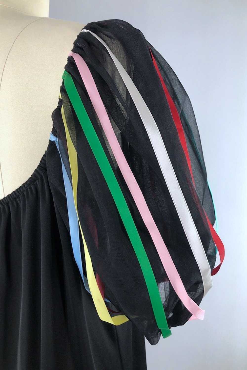 Vintage Black Rainbow Ribbon Dress - image 4
