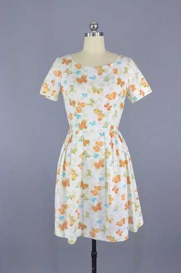 Vintage 1960s Butterflies Cotton Dress