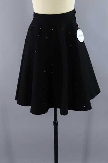 Vintage Black Felt Circle Skirt with Rhinestones