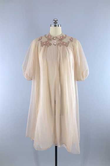 Vintage Beige Lace Chiffon Robe