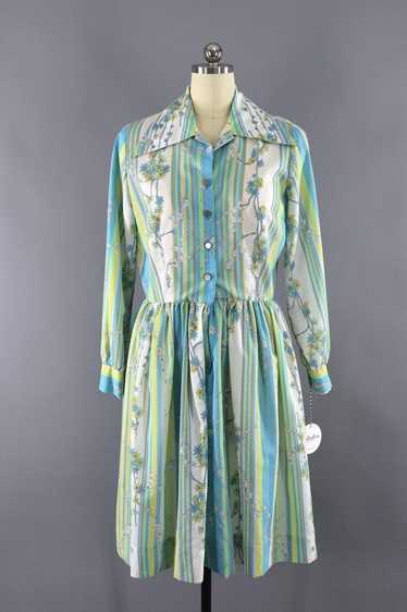 Vintage Aqua Floral Print Dress