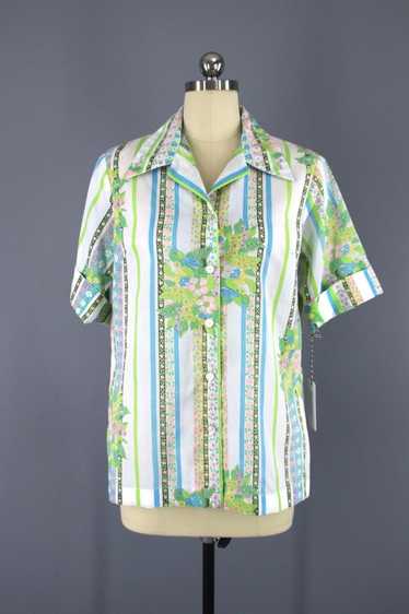 Vintage Aqua Floral Print Shirt