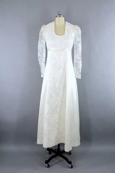 Vintage 1960s Lace and Satin Bridal Gown with Veil