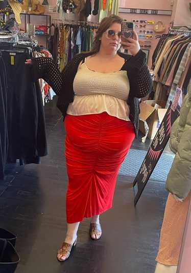 Eloquii Red Ruched-Front Maxi Skirt, Size 24