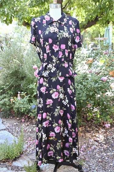 Vintage 90s does 40s Peplum Floral Print Dress, Na