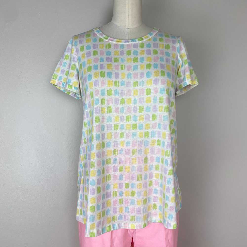 1970s Maternity T-Shirt, Size Small, Pastel Scrib… - image 1