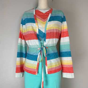 1970s Sears Mates Striped T-Shirt and Cardigan, S… - image 1