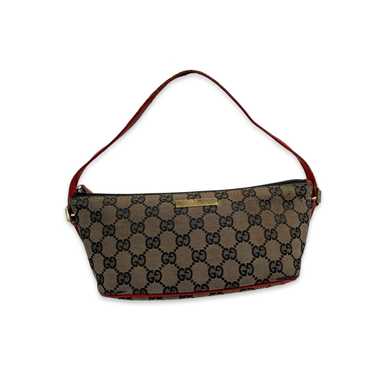 Vintage Gucci Boat Pochette Bag Small Leather Trim Purse Handbag GG Print