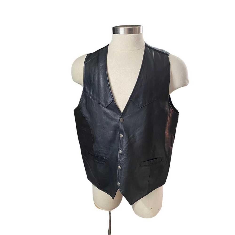 Concepts Vtg Concepts Black Leather Button-Up Sle… - image 1