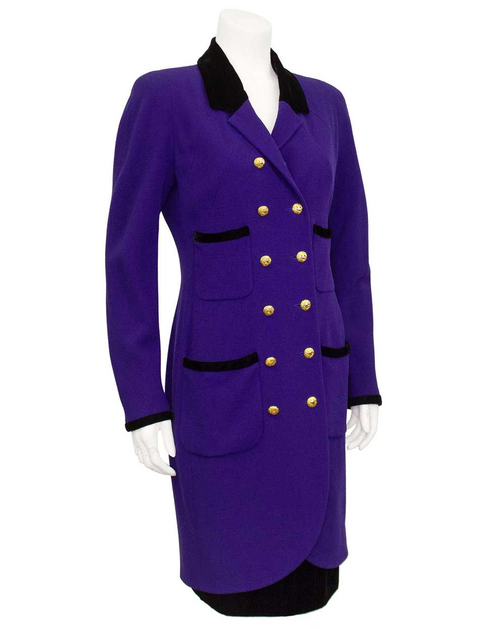 Chanel Purple and Black Velvet Coat Dress and Ski… - image 1