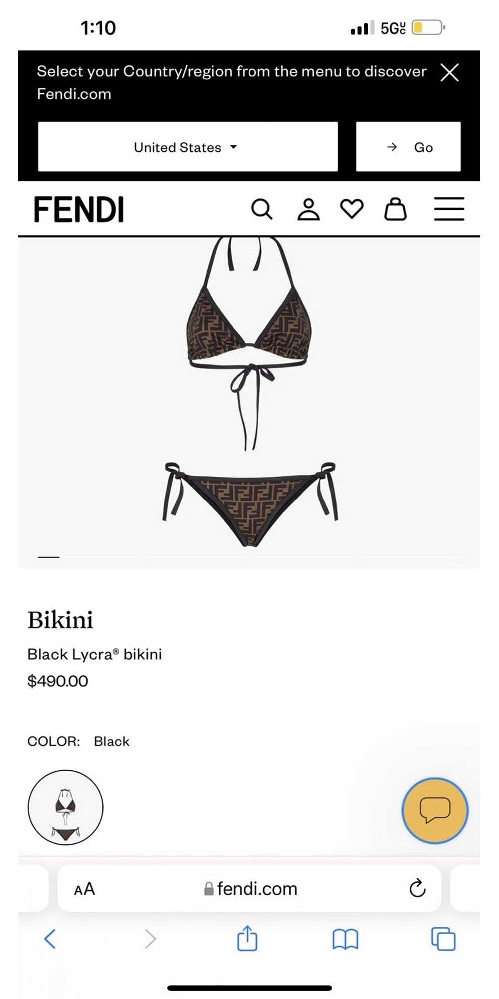 Fendi Fendi bikini black Lycra size 40 used 100% … - image 1