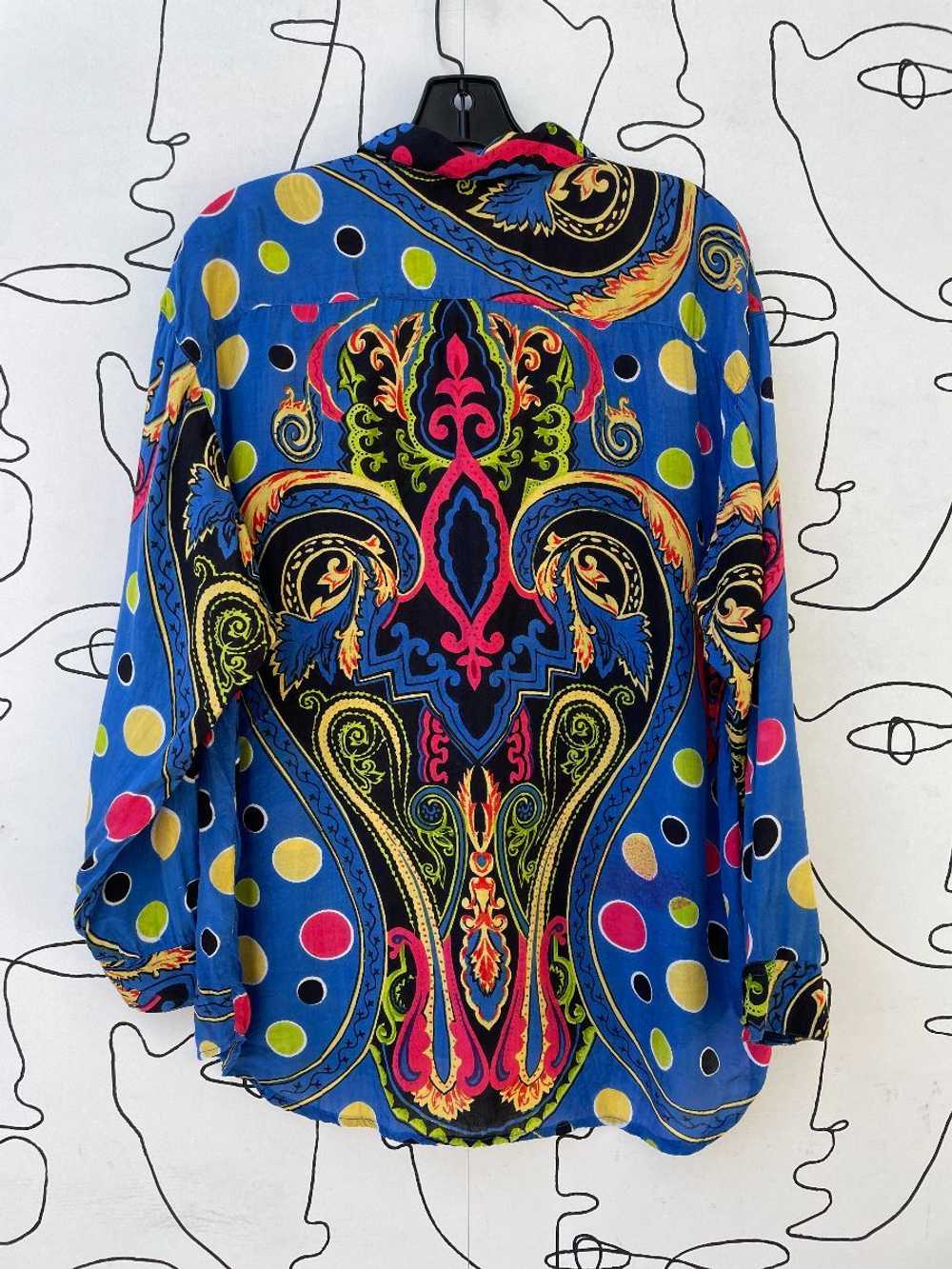 AS-IS 1990S VIBRANT PAISLEY POLKA DOT L/S BUTTON … - image 3