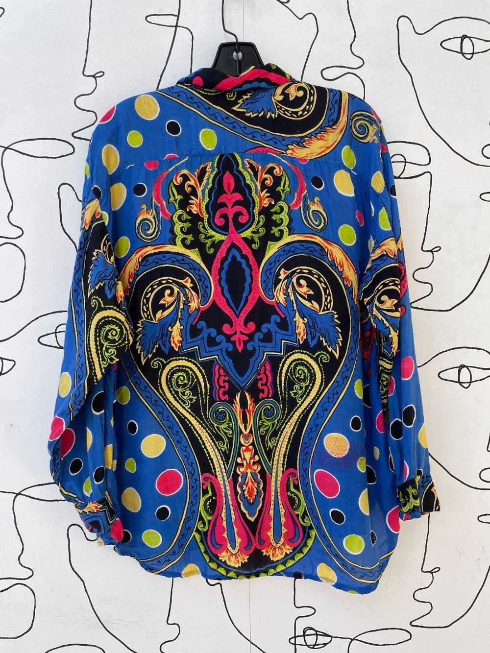 AS-IS 1990S VIBRANT PAISLEY POLKA DOT L/S BUTTON … - image 4