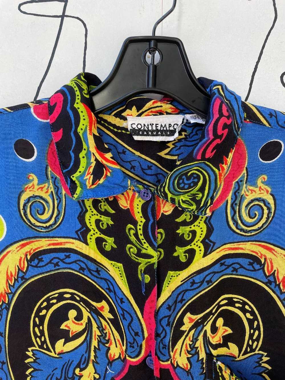 AS-IS 1990S VIBRANT PAISLEY POLKA DOT L/S BUTTON … - image 8