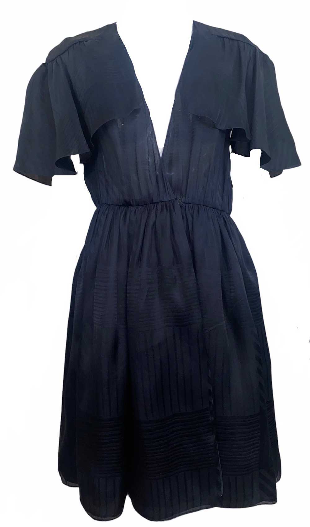 Halston 70s Black Silk Taffeta Jacquard Wrap Dress - image 1