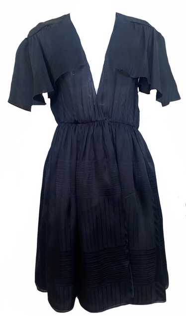 Halston 70s Black Silk Taffeta Jacquard Wrap Dress