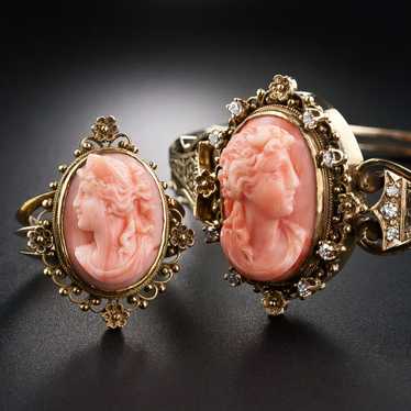 Victorian Coral Cameo Bracelet and Ring - image 1