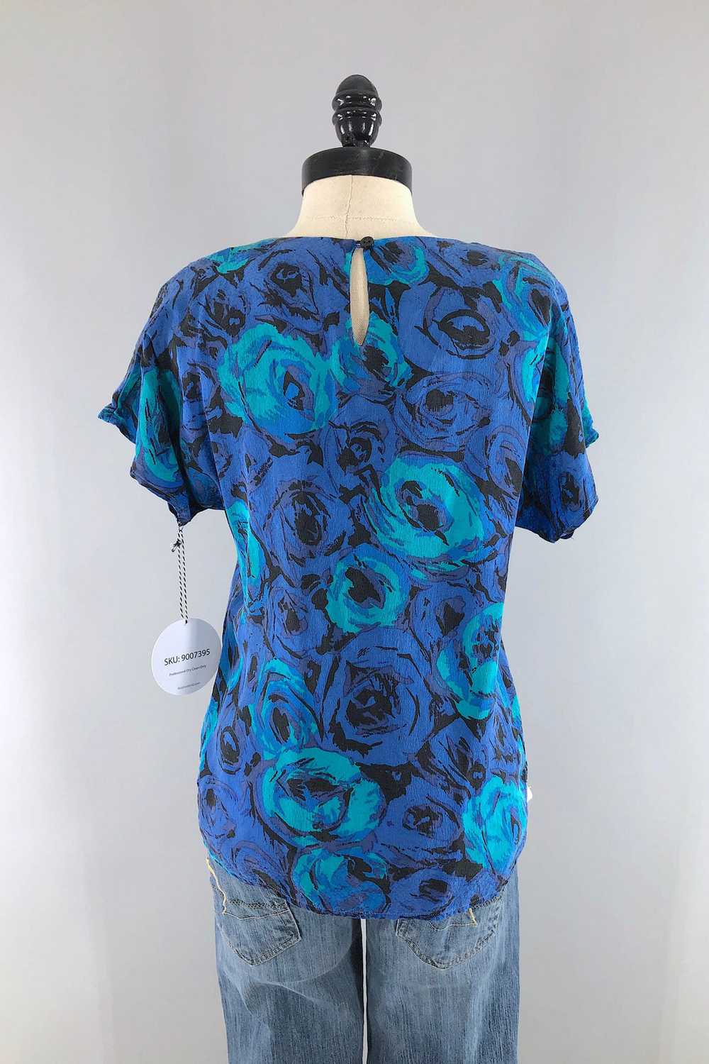 Vintage Flora Kung Blue Silk Blouse - image 4