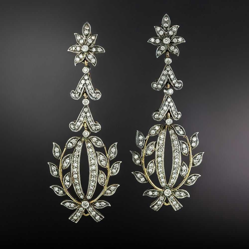 Victorian Style Diamond Drop Earrings - image 1