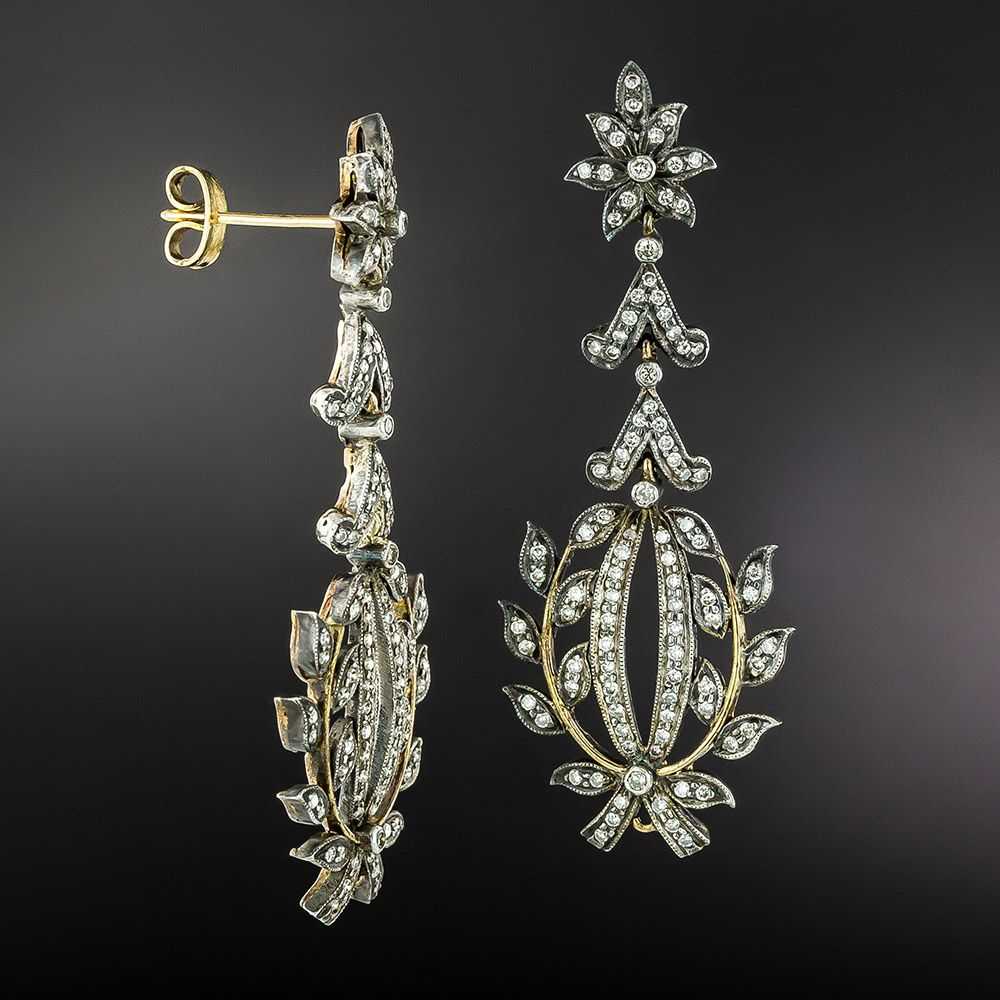Victorian Style Diamond Drop Earrings - image 2