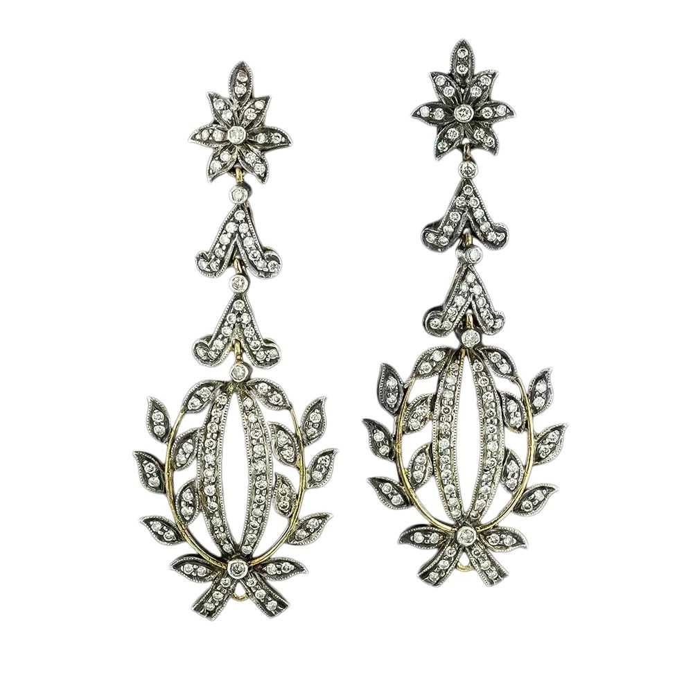Victorian Style Diamond Drop Earrings - image 3