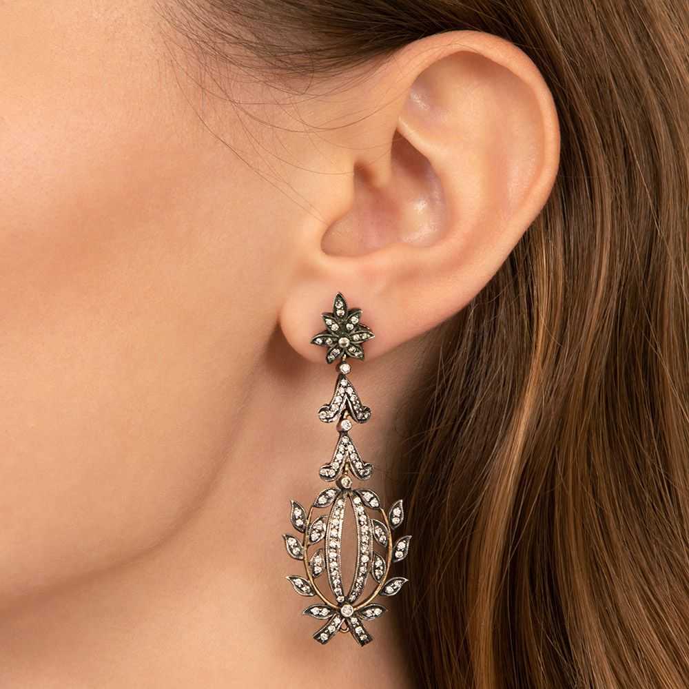 Victorian Style Diamond Drop Earrings - image 4