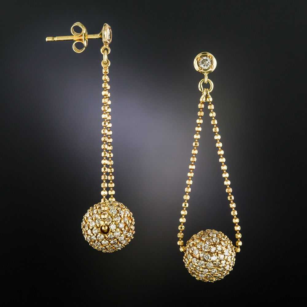 Pave Diamond Ball Dangle Earrings - image 2