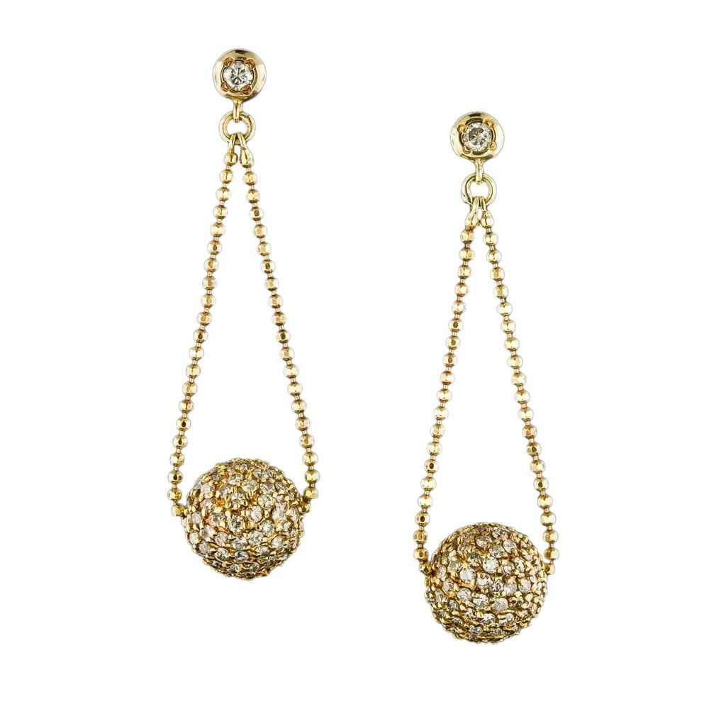 Pave Diamond Ball Dangle Earrings - image 3