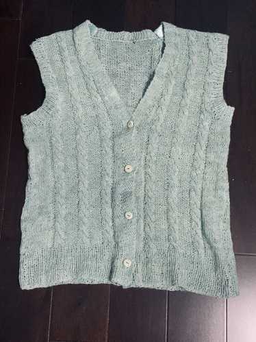 Vintage Seafoam Cable Knit Cardigan Vest