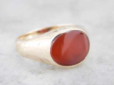 Curved Cut Carnelian Etched Yellow Gold Ring - image 1