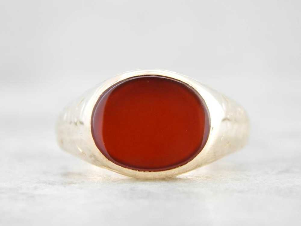 Curved Cut Carnelian Etched Yellow Gold Ring - image 2