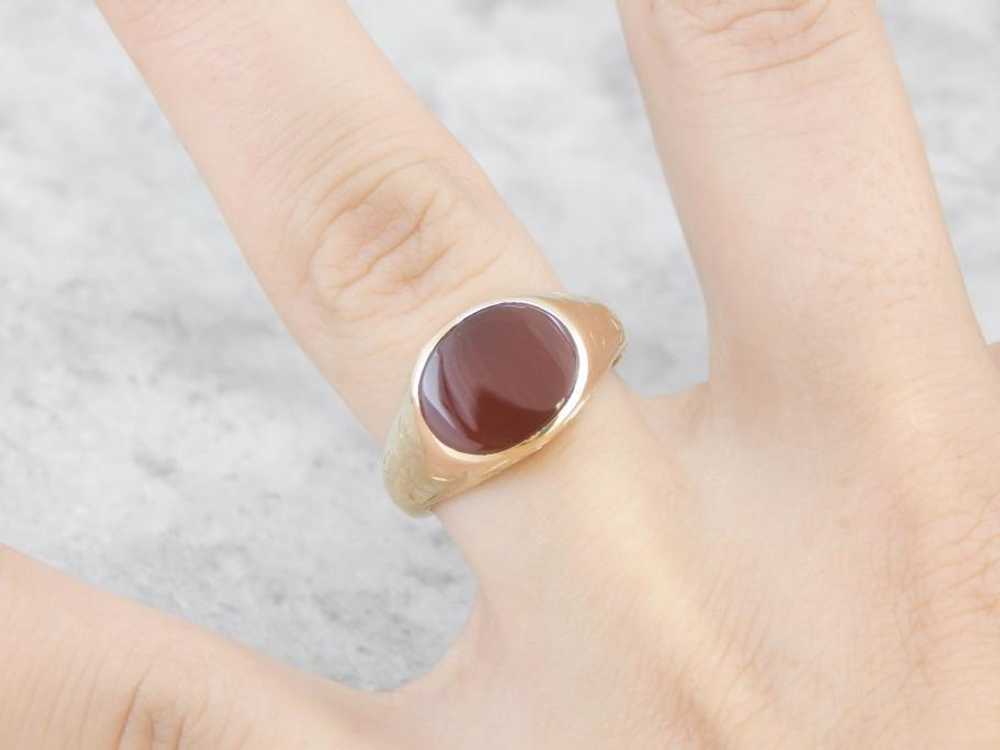 Curved Cut Carnelian Etched Yellow Gold Ring - image 4
