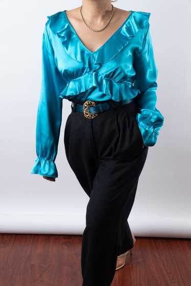 Vintage Ruffled Teal Blouse