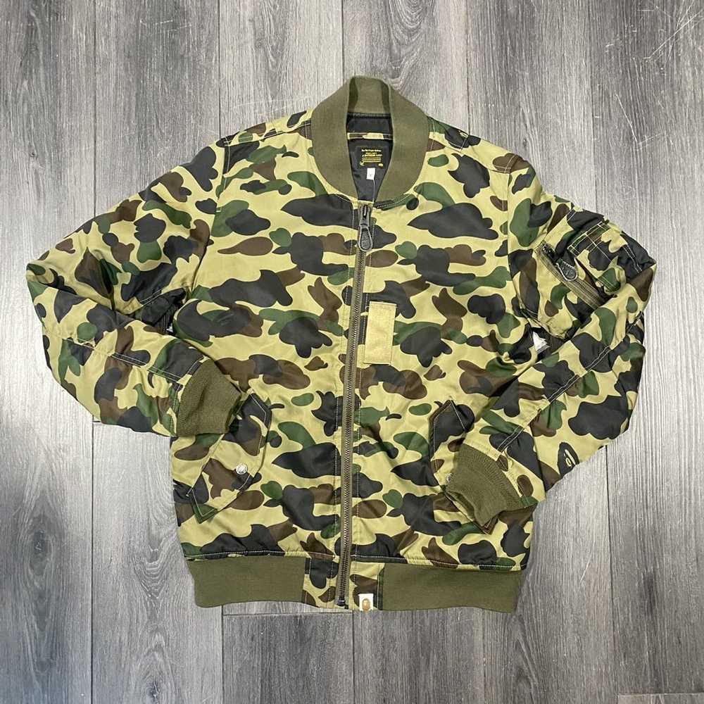 Bape Bape Dark Green Camo Bomber Jacket Sz M - image 1