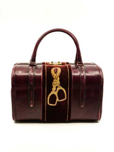 Equestrian Motif Leather and Velvet Train Case