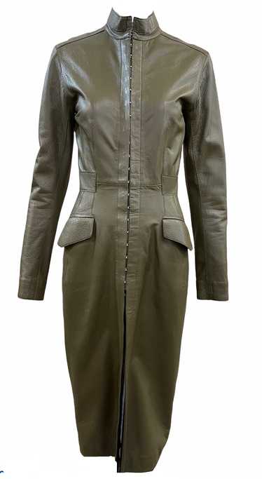 Louis Vuitton Olive Green Leather Coat Dress