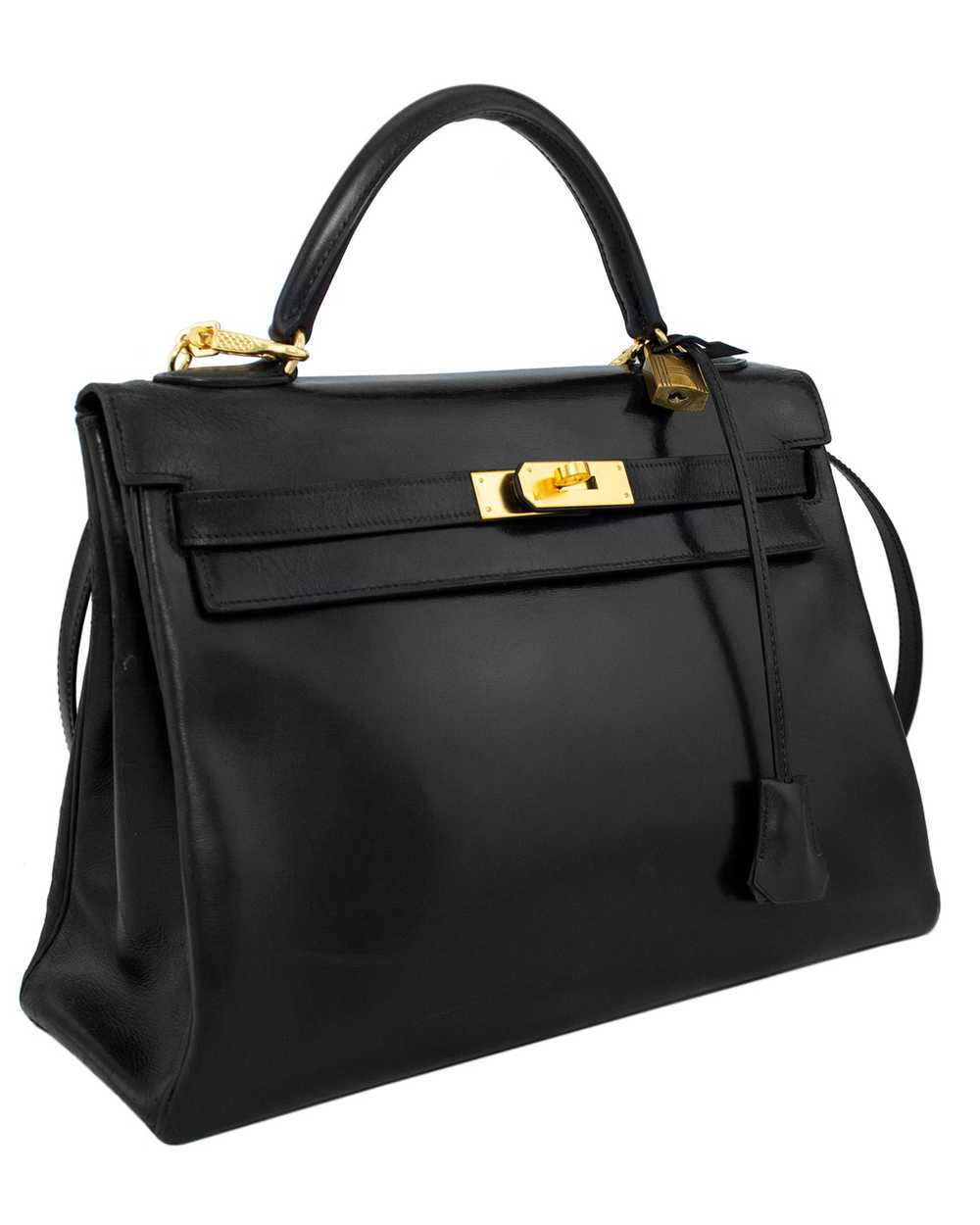 Hermes 1970 Black Supple 32 cm Leather Kelly Bag - image 2