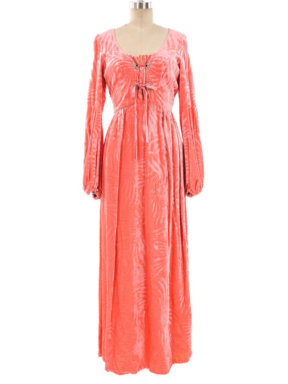 Pink Velvet Lace Up Maxi Dress - image 1