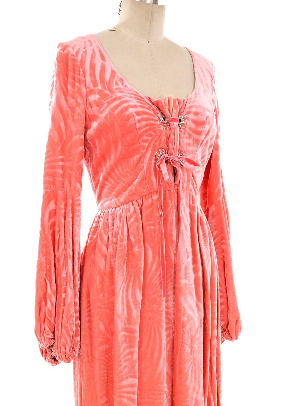 Pink Velvet Lace Up Maxi Dress - image 2