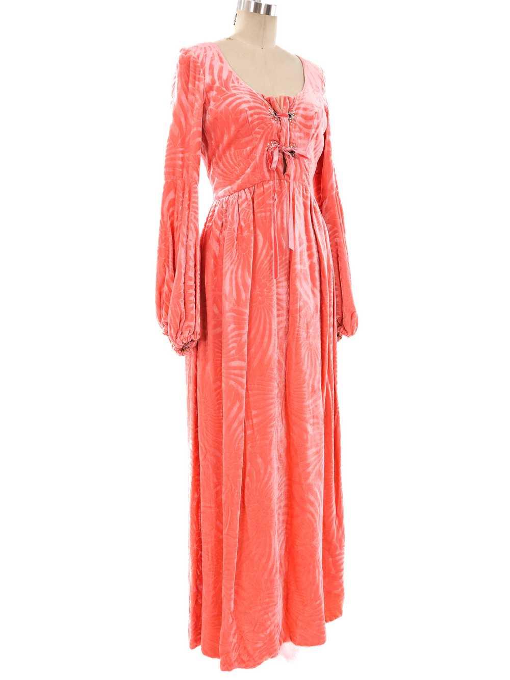 Pink Velvet Lace Up Maxi Dress - image 3