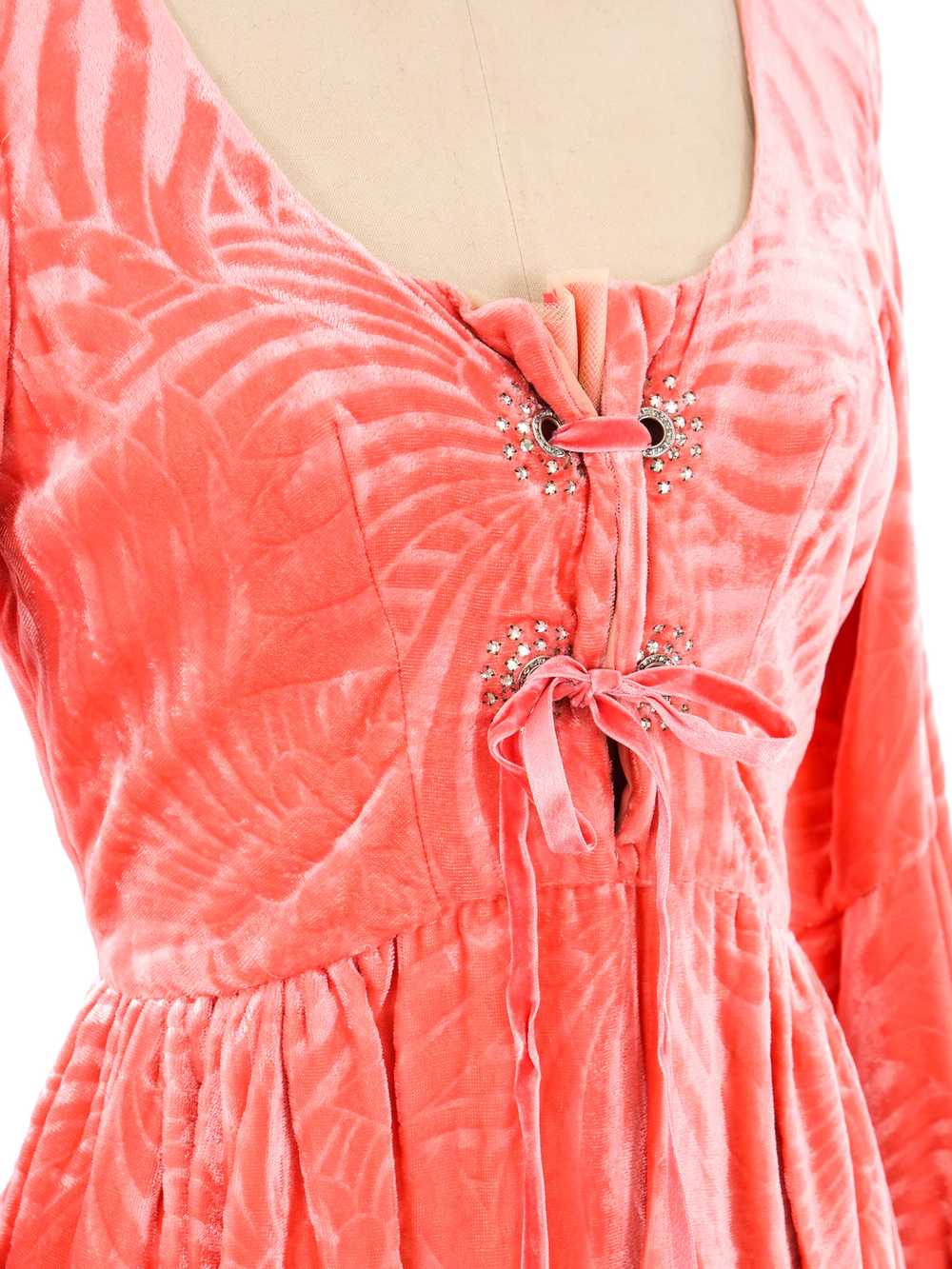 Pink Velvet Lace Up Maxi Dress - image 5