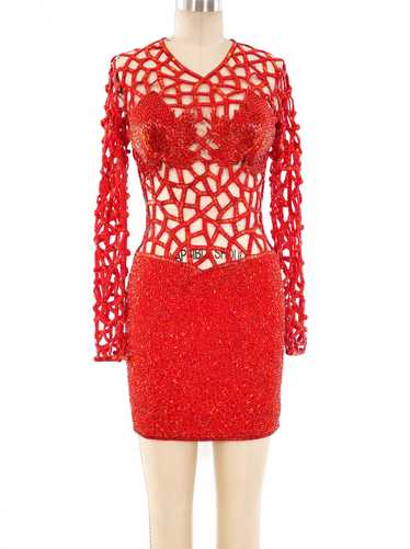 Fire Red Embellished Cage Dress