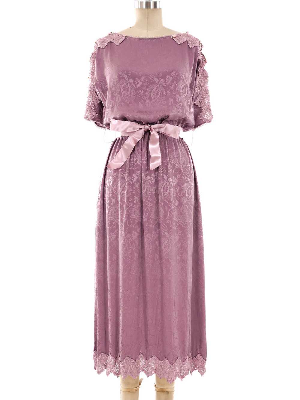 Lace Trimmed Jacquard Silk Dress - image 1
