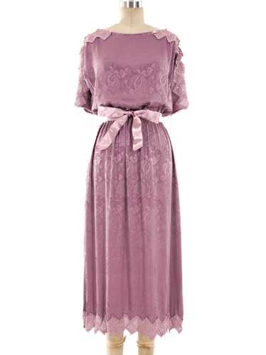 Lace Trimmed Jacquard Silk Dress - image 1